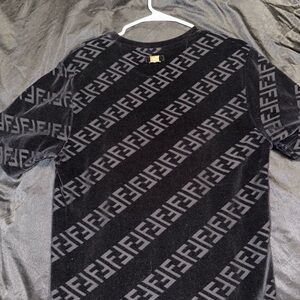 Fendi Black Velvet FF Diagonal Logo Crewneck Sweater